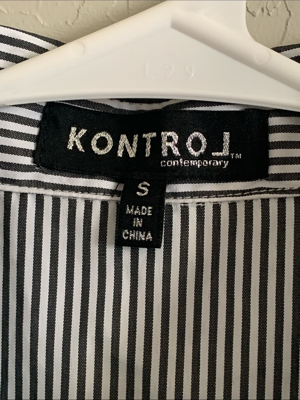 Kontrol Grey & White Striped Button Down Shirt with Floral Embroidery - Picture 5 of 11